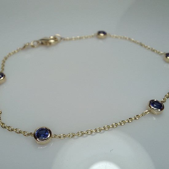 Blue Sapphire Bezel Bracelet, 14K Bezel Bracelet, Dainty Gemstone Bracelet, Sapphire Bracelet, Genuine Sapphire, Stackable Chain Bracelet