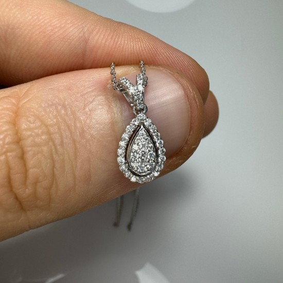 Teardrop Shape Diamond Necklace, 14K-18K Cluster Diamond Pendant, Pave Diamond Charm, Teardrop Diamond Charm, Drop Shape Pendant