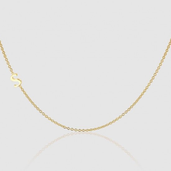 14K Gold Asymmetrical Single Initial Necklace, İnitial Pendant, Letter Necklace, Asymetric Letter Chain, Customize Letter Necklace