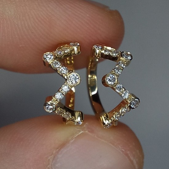 Zigzag Diamond Hoops, 14K-18K Cluster Diamond Huggies, Zig-Zag Shaped Diamond Earrings, Modern Diamond Hoops