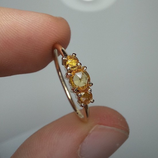 Yellow Sapphire Ring, Triple Rose Cut Genuine Yellow Sapphire Band, 14K Solid Gold Sapphire Rings, Stackable Sapphire Ring, Gemstone Ring