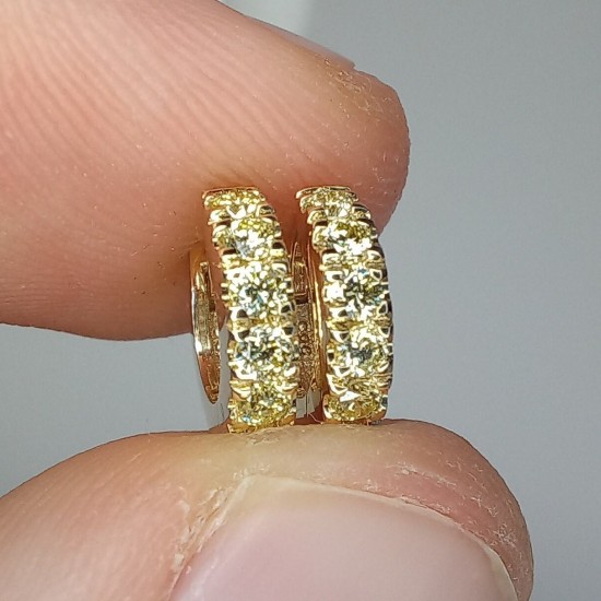 Yellow Diamond Petite Thick Diamond Huggies, Bold Cartilage Fancy Yellow Diamond Earrings, 14K-18K Tiny Huggie Hoops, Chunky Diamond Huggies