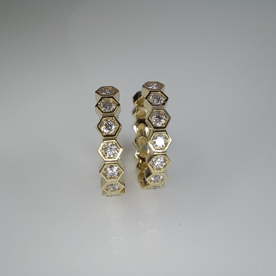 Honeycomb Diamond Hoops, 0.50ct Beehive Diamond Earrings, Hexagon Hoop Earrings, 14K-18K Facet Diamond Hoops, Unique Diamond Hoop Earrings