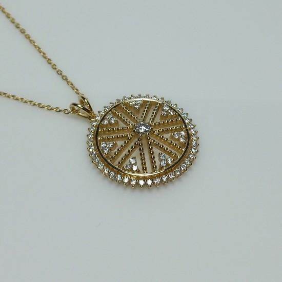 Diamond Big Disc, 14K Ballerina Disc Pendant, Unique Diamond Disc Necklace, Beaded Diamond Disc, 0.73ct Diamond Necklace, Diamond Medallion