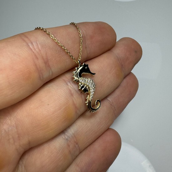 Diamond Seahorse Pendant, 14K-18K Diamond Seahorse Necklace, Seahorse Charm, Seahorse Jewelry, Sea Diamond Necklace