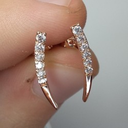 14K Diamond Row Earrings, Diamond Line Studs, Curved Line Diamond Earrings, Diamond Ear Climber Earrings