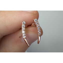 14K Diamond Row Earrings, Diamond Line Studs, Curved Line Diamond Earrings, Diamond Ear Climber Earrings