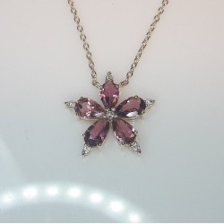 Natural Pink Tourmaline And Diamond Flower Pendant, 14K Solid Gold Tourmaline Necklace, Flower Gemstone Charm,