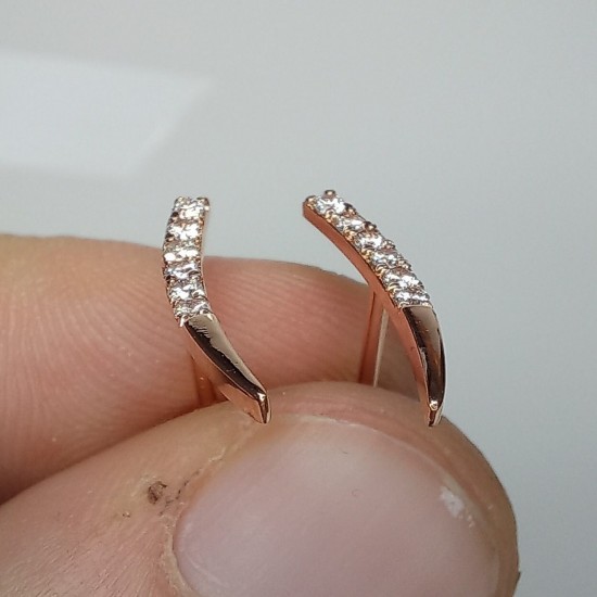 14K Diamond Row Earrings, Diamond Line Studs, Curved Line Diamond Earrings, Diamond Ear Climber Earrings