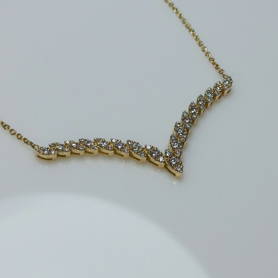 14K-18K Thick Chevron Necklace, Unique V Diamond Necklace, Marquise Shape Chevron Necklace, Bold Diamond Bar Pendant, V Shape Necklace