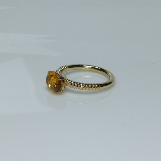 Oval Citrine Spiral Ring, 1.5ct Natural Citrine 14K Gold Ring, Twist Band Gemstone Ring, Thick Spiral Statement Ring, Yellow Gemstone Ring