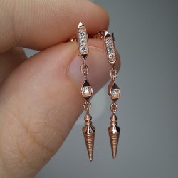 Dangle Spike Earrings, Diamond Dangle Studs, 14K-18K Dangle Drop Earrings, Spike Drop Earrings, Unique Drop Earrings