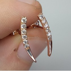 14K Diamond Row Earrings, Diamond Line Studs, Curved Line Diamond Earrings, Diamond Ear Climber Earrings