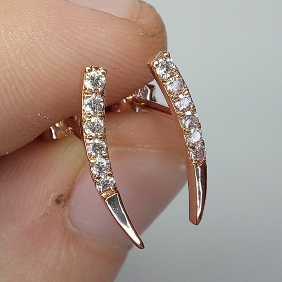 14K Diamond Row Earrings, Diamond Line Studs, Curved Line Diamond Earrings, Diamond Ear Climber Earrings