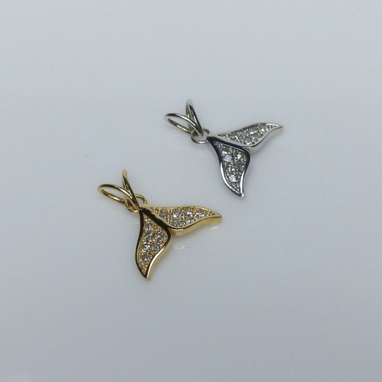 14K Whale Tail Charm, Diamond Whale Tail Pendant, Mermaid Tail Necklace, Diamond Fish Tail, Nautical Jewelry, Gold Whale Jewelry