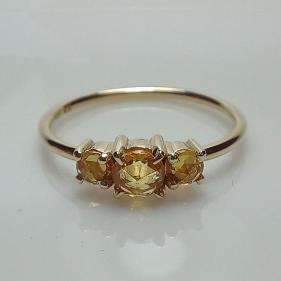 Yellow Sapphire Ring, Triple Rose Cut Genuine Yellow Sapphire Band, 14K Solid Gold Sapphire Rings, Stackable Sapphire Ring, Gemstone Ring