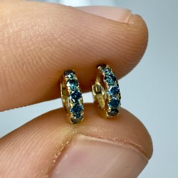 Extra Petite Thick Blue Diamond Huggies, Petite Cartilage Earrings, Big Diamond Small Hoops, Tiny Tragus Huggie Hoops, Small Diamond Huggies