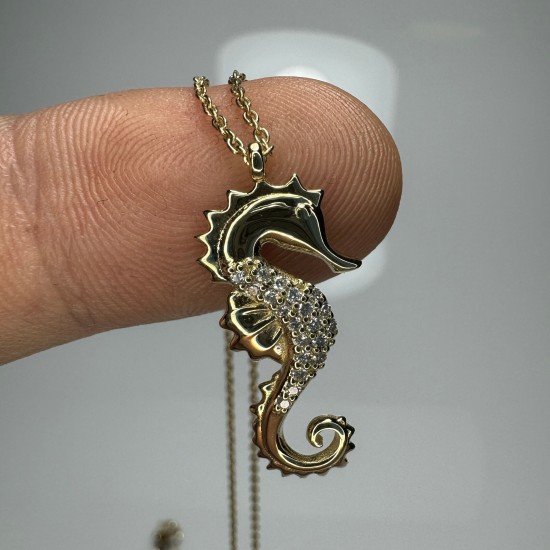 Diamond Seahorse Pendant, 14K-18K Diamond Seahorse Necklace, Seahorse Charm, Seahorse Jewelry, Sea Diamond Necklace