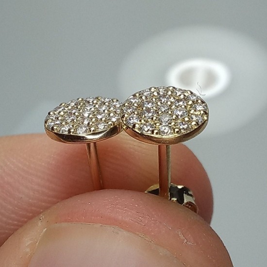 Diamond Disc Studs, 14K Pave Diamond Earring, Multi Diamond Round Stud Earrings, Cluster Diamond Studs, 7mm Diameter Circle Studs