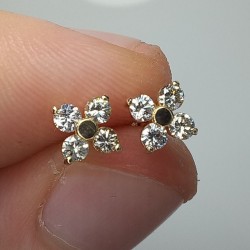 Four Diamond Studs, Clover Diamond Earrings 14K Solid Gold Cluster Stud Earrings, Flower Diamond Studs, Genuine Diamond Studs