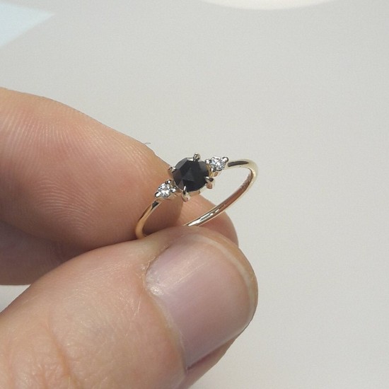 3 Stone Wedding Ring, Engagement Ring, Custom Diamond Ring, Black Diamond Ring, Black Diamond, Rose Cut Diamond, Choose Your Diamond