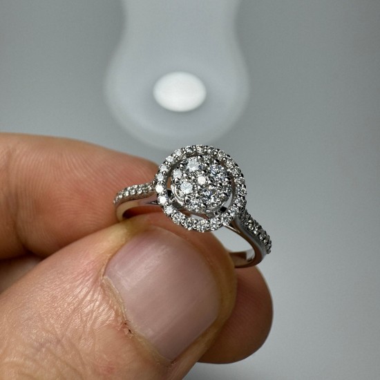 Round Shape Halo Diamond Ring, 14K-18K Cluster Diamond Band, Pave Engagement Ring, Round Shape Diamond Set, Halo Diamond Ring