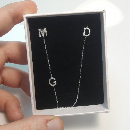 Diamond Asymmetrical Multi Initial Necklace, Diamond İnitial Pendant, Letter Necklace, Asymetric Letter Chain, Customize Letter Necklace