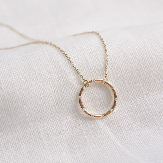 Open Circle Diamond Pendant, Circle Distance Diamond Necklace, Dainty Circle 14K Gold Charm, Minimal Diamond Necklace, Everyday Diamond