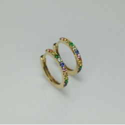 Rainbow Hoops, 14K-18K Multi Color Sapphire Earrings, Multi Gemstone Huggies