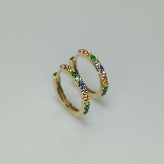 Rainbow Hoops, 14K-18K Multi Color Sapphire Earrings, Multi Gemstone Huggies