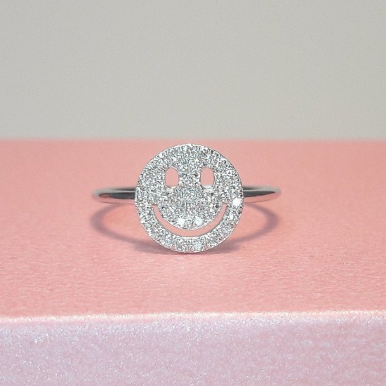 Smile Diamond Ring, Tiny Smile Ring, 14K Smiley Ring, Happy Face Ring, Smile Face Ring, Diamond Face Ring