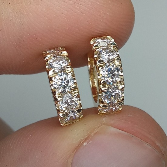 18K Extra Thick Diamond Huggies, 3MM Diamonds Hoops, Bold Diamond Earrings, 14K 1.10ct Huggie Hoops, Chunky Big Diamond Huggies