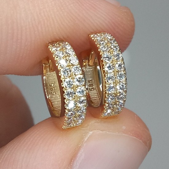 Diamond Double Row Hoops, Classic Bold Diamond Row Earrings, Pave Diamond Huggie Hoop, Micro Pave Diamond Earrings, Sturdy Diamond Hoops