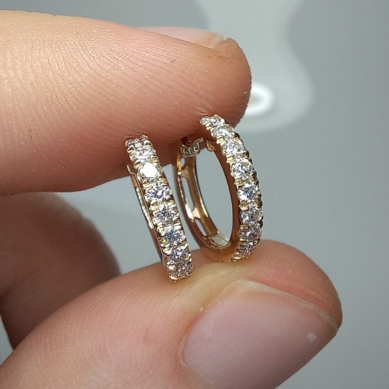 Big Diamond Hoops, Diamond Earrings, 14K Solid Gold Diamond Huggies, Thick Diamond Huggies