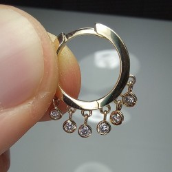 Diamond Shaker Hoops, Multi Diamond Dangling Hoops, 14k Shaker Huggies, Genuine Diamond Hoops