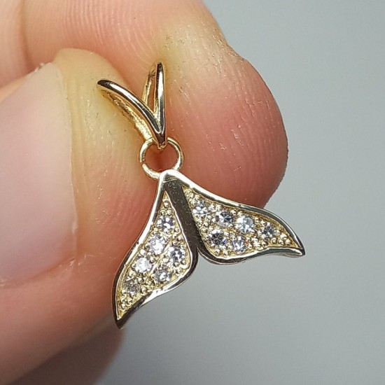 14K Whale Tail Charm, Diamond Whale Tail Pendant, Mermaid Tail Necklace, Diamond Fish Tail, Nautical Jewelry, Gold Whale Jewelry