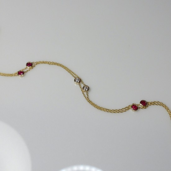 Diamond And Ruby Station Necklace, Bezel Set Genuine Diamond & Ruby Necklace, 14K-18K Dainty Solid Gold Necklace, Layering Necklace