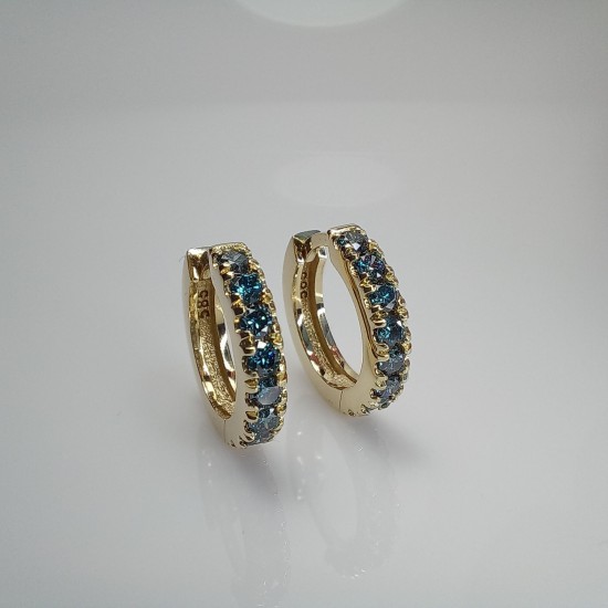 Blue Diamond Big Thick Diamond Huggies, Bold Fancy Blue Diamond Earrings, 14K-18K Huggie Hoops, Chunky Big Diamond Huggies