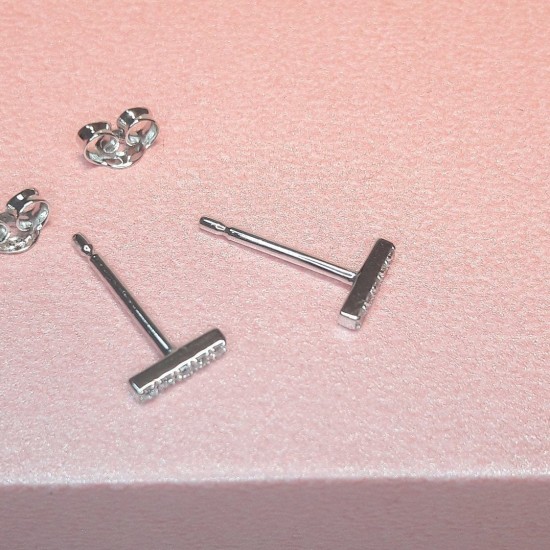 Diamond Bar Studs, 14K Line Diamond Earrings, Pave Diamond Bar, Short Bar Studs, Dainty Diamond Bar