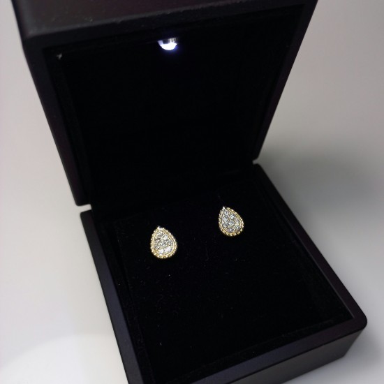 Tear Drop Diamond Studs, Pave Diamond Beaded Stud, 14K-18K Pear Shape Diamond Earrings