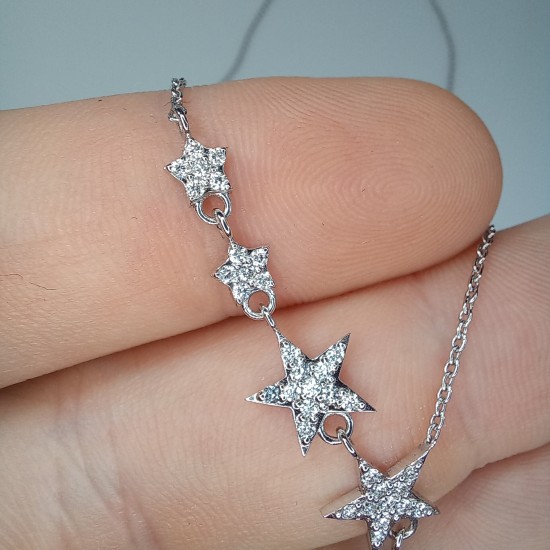 Falling Stars Diamond Necklace, Multi Star Diamond Pendant, 14K-18K Celestial Genuine Diamond Necklace, Shooting Stars Jewelry