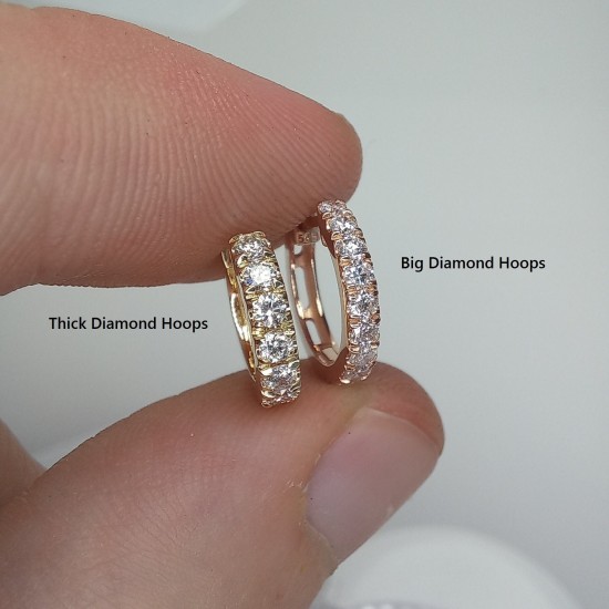 Big Diamond Hoops, Diamond Earrings, 14K Solid Gold Diamond Huggies, Thick Diamond Huggies