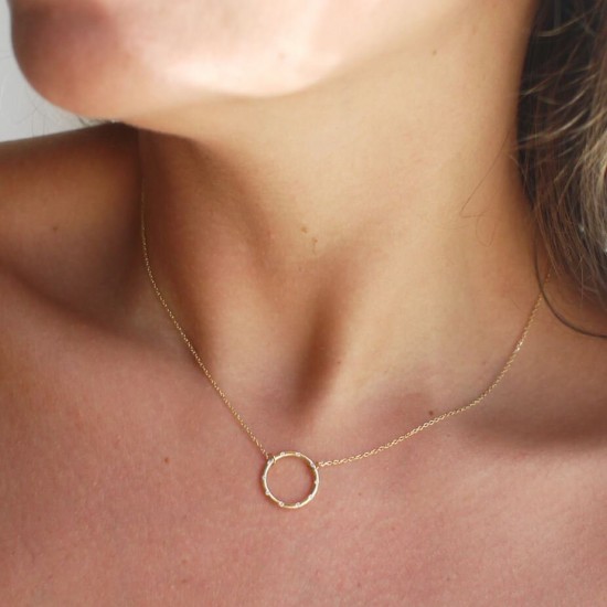 Open Circle Diamond Pendant, Circle Distance Diamond Necklace, Dainty Circle 14K Gold Charm, Minimal Diamond Necklace, Everyday Diamond