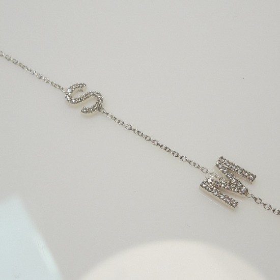 Diamond Asymmetrical Multi Initial Necklace, Diamond İnitial Pendant, Letter Necklace, Asymetric Letter Chain, Customize Letter Necklace