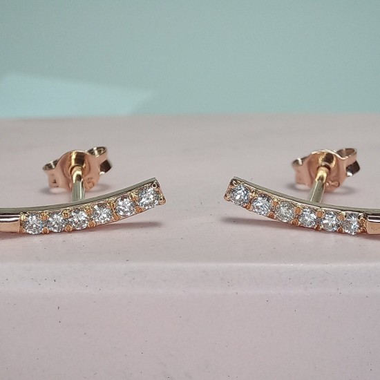 14K Diamond Row Earrings, Diamond Line Studs, Curved Line Diamond Earrings, Diamond Ear Climber Earrings