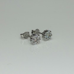 Cluster Diamond Earrings, Pave Diamond Flower Studs, 14K-18K Coronet Diamond Stud, Pave Diamond Studs, Engagement Studs, Wedding Diamond Set