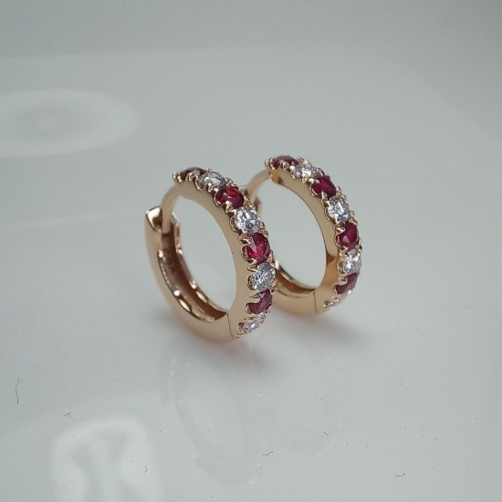 Big Thick Diamond And Ruby Huggies, Bold Diamond Earrings, 14K Huggie Hoops, Chunky Big Diamond Huggies, Natural Pigeon Blood Ruby Hoops