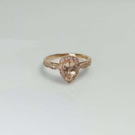 Pearcut Morganite Ring, Rose Gold Teardrop Morganite Engagement Ring, Vintage Teardrop Morganite And Diamond Ring, Valentine's Day Ring Gift