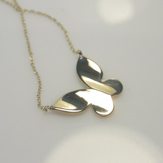 14K Butterfly Pendant, Tiny Gold Charm, Minimal Butterfly Necklace, Dainty Gold Necklace