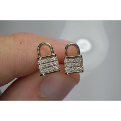 14K Padlock Pave Diamond Studs, Padlock Genuine Diamond Charm, Mother's Day Stud Earrings, Solid Gold Padlock Charm